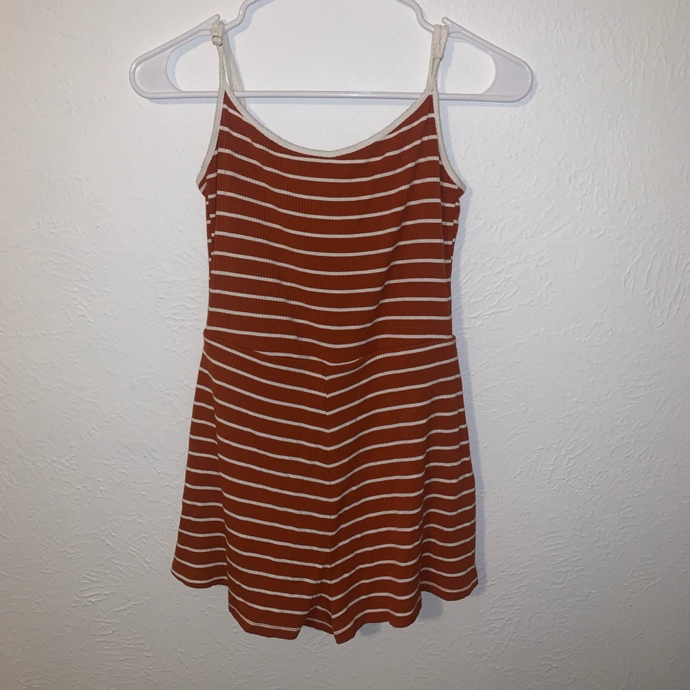 NWOT burnt orange and white striped romper